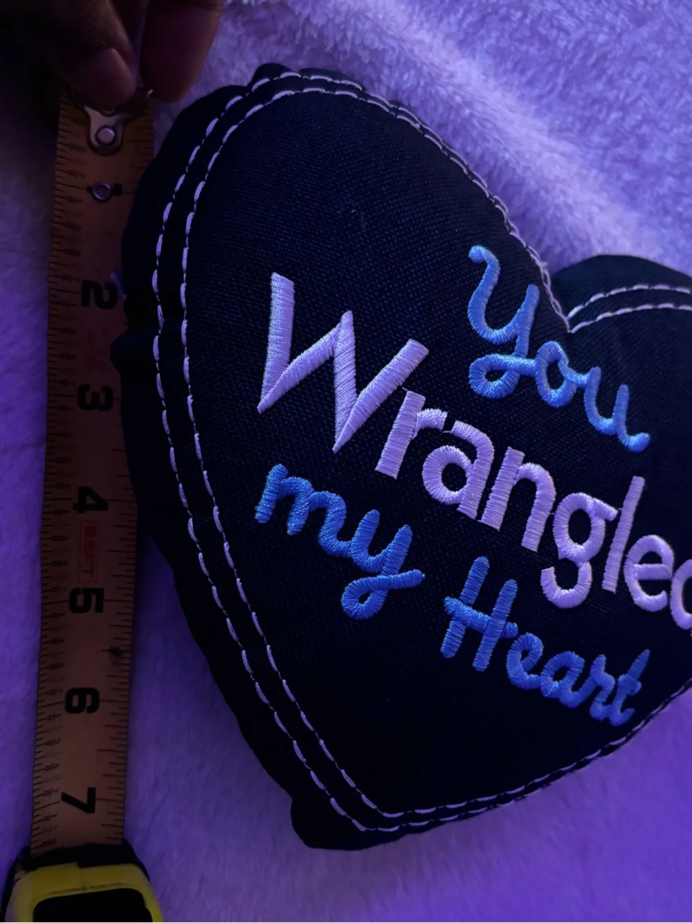 “You Wrangled My Heart” Embroidered Heart Plush Pillow | Western Farmhouse Decor